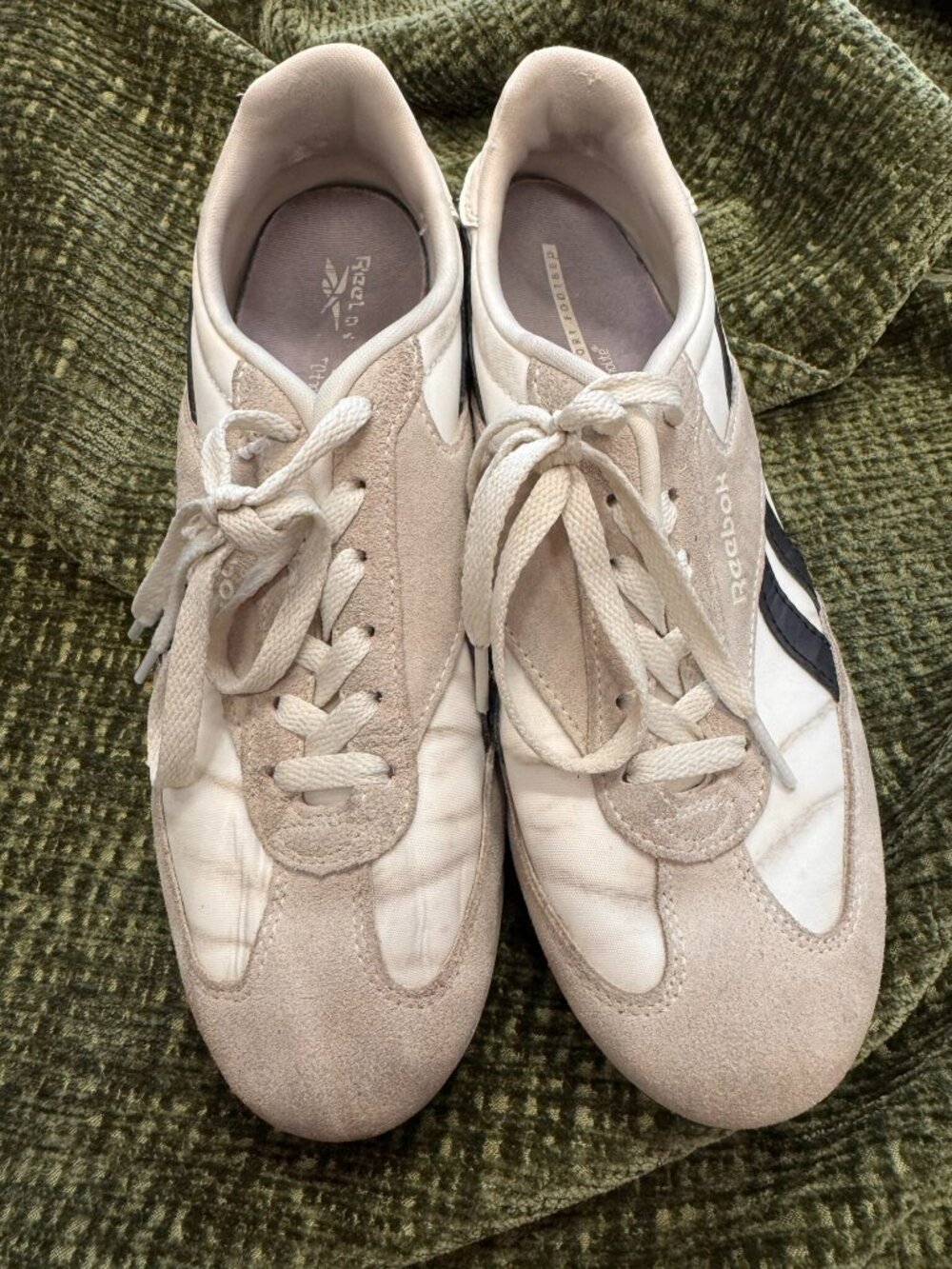 Reebok Classic Leather Tan Suede Navy Stripe Sneakers